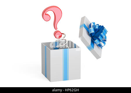 Fragezeichen-Jack in der Geschenk-Box, 3D-Rendering isolierten auf weißen Hintergrund Stockfoto