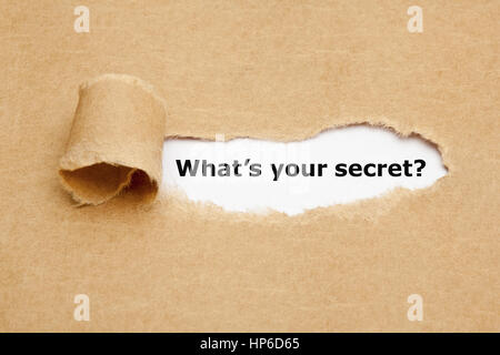 Frage was ist Ihr Geheimnis hinter Riss Packpapier. Stockfoto