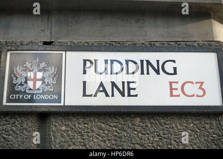 Pudding Lane Straßenschild in London EC3 Stockfoto