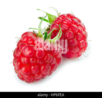 zwei Himbeeren isoliert auf weißem Hintergrund. Frischen Beeren Himbeere Stockfoto