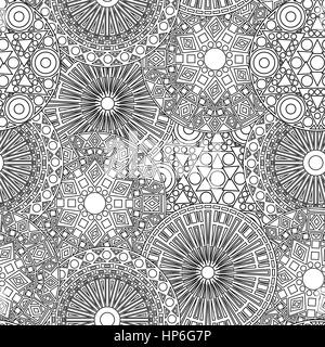 Black And White lacy nahtlose Blumenmuster mit stilisierten geometrischen Blumen, Vektor-illustration Stock Vektor
