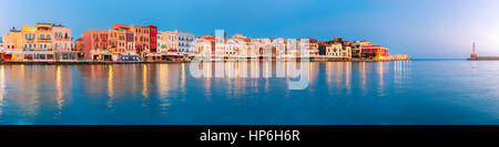 Alten Hafen bei Sonnenaufgang, Chania, Kreta, Griechenland Stockfoto