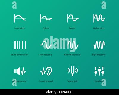 Audio Wave Amplitude Symbole auf grünem Hintergrund. Stock Vektor