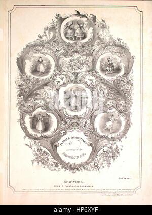 Titelbild der Noten des Liedes "Elssler Quadrillen, Nr. 2 [umfasst Tanzfiguren] (1) [Einführung]; (2) la Tarantule; (3) la Tarantule; (4) la Smolenska;  (5) la Mazurka ", mit ursprünglichen Autorschaft Noten lesen"Adapted durch Francis Weiland geordnet Ch Zeuner", USA, 1840. Der Verlag als "Geo. W. Hewitt und Co., l184 Chesnut Street" aufgeführt ist, die Form der Komposition ist "fünf da Capo Bewegungen", die Instrumentierung ist "Klavier", liest die erste Zeile 'None' und der Abbildung Künstler wird als aufgeführt "Thos. Sinclair Lithr. 79 S. dritte St. Phila.; W. Moland Sc. ". Stockfoto