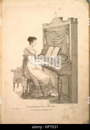 Noten-Cover-Bild des Liedes "Wählen Sie Airs angeordnet mit Variationen für das Piano Forte Rule Britannia", mit ursprünglichen Autorschaft Noten lesen "Komponiert von T Latour, Pianaist [sic], der King of Great Britain", USA, 1900. Der Herausgeber ist als aufgeführt "George E. Blake, Nr. 13 so. 5. St. ", die Form der Komposition ist"Thema und Variationen", die Instrumentierung ist"Klavier", liest die erste Zeile"None"und der Abbildung Künstler als"W. Woodruff Sc. Philada."aufgeführt ist. Stockfoto