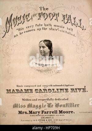 Noten-Cover-Bild des Liedes "The Music von der Fuß-Herbst", mit ursprünglichen Autorschaft Noten lesen "Musik komponiert von Madame Caroline Rive geschrieben von Frau Maria Farrell Moore", USA, 1865. Der Verlag als "A.C. Peters und bro., Nr. 69 West 4th Street" aufgeführt ist, die Form der Komposition ist "Schnitt", die Instrumentierung ist "Klavier und Stimme", die erste Zeile lautet "Es ist Musik die Besucherzahlen von denen, die wir lieben Grüßen", und der Abbildung Künstler wird als "Ehrgott, Forbrigher und Co. Lithogr. Cincinnati ". Stockfoto