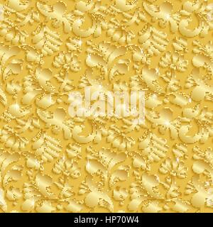 Abstrakte florale 3d Goldgrund, Vector Seamless Pattern. Trendige Design-Vorlage für Weihnachts- und Einladungskarten Stock Vektor