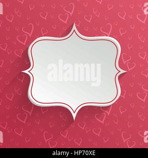 White Paper Banner im Vintage oder Retro-Stil über nahtlose Muster mit stilisierten Herzen. Valentinstag Grußkarten-Vorlage Stock Vektor