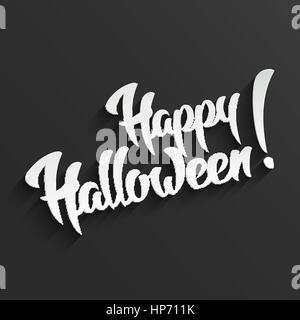 Happy Halloween - 3d weiße Hand Schriftzug auf schwarzem Hintergrund. Vektor-Grußkarte Stock Vektor