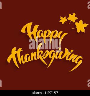 Happy Thanksgiving Day - Grußkarte mit Ahorn-Blätter, 3d Schriftzug, Vektor-illustration Stock Vektor