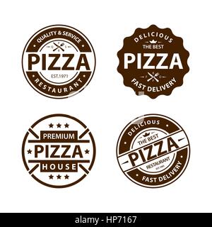 Vintage Vektor-Pizza-Logo, Aufkleber, Abzeichen Set 1 Stock Vektor