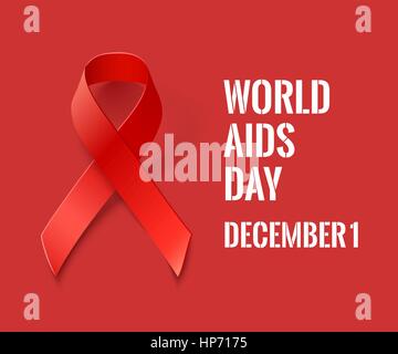 Welt AIDS Tag Banner - Vektor Red Ribbon auf rotem Grund - AIDS und HIV-Symbol Stock Vektor