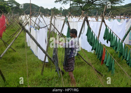 Kochi, Indien - öffnen 1. November 2015 - Luft Waschsalon Dhobi Ghat in Kochi, Süd-Indien Stockfoto