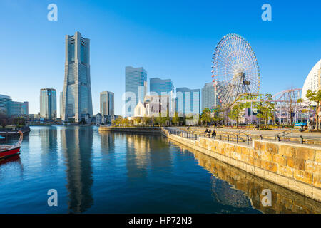 Yokohama Minato Mirai 21 am Meer Stadtregion im Zentrum von Yokohama, Japan. Stockfoto