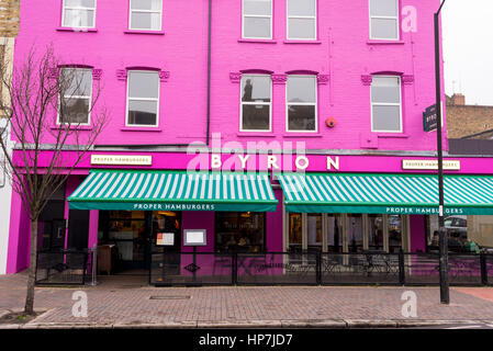 Clapham, London, UK - 12. Februar 2017. byron Niederlassung in Northcote Road, battersea, Clapham Junction. byron Hamburger beschränkt, Handel als Byron, ist ein Stockfoto