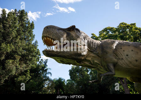 Tyrannosaurus Rex brüllend im Zoo von Perth im Rahmen der Zoorassic Ausstellung Stockfoto