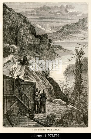 "The Great Salt Lake." von "Around the World in Eighty Days" von Jules Verne (1828-1905) veröffentlicht in 1873 Illustration von Léon Benett (1839-1917) und Gravur von Prévost. Stockfoto