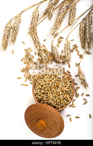 Samen der Getreidekulturen auf weißem Hintergrund. Studio Photo Stockfoto