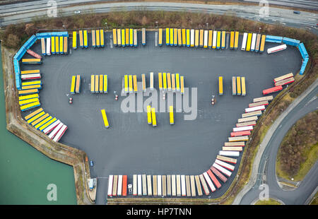 CTH Container Terminal Herne GmbH, Herne Hafen, Rhein-Herne-Urcun, Am Westhafen, Container-Park, LKW-Anhänger parken, Herne, Ruhrgebiet, NRW Stockfoto