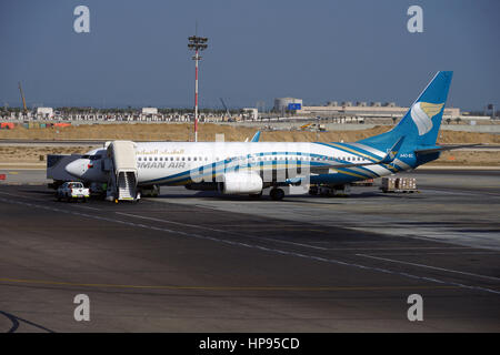 Ansicht von Muscat International Airport (MCT), ehemals Seeb International Airport. Es ist der wichtigste Flughafen in Oman und die Drehscheibe für Oman Air. Stockfoto