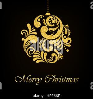 Vektor Goldglitter Floral Weihnachtskugel auf schwarzem Hintergrund Stock Vektor