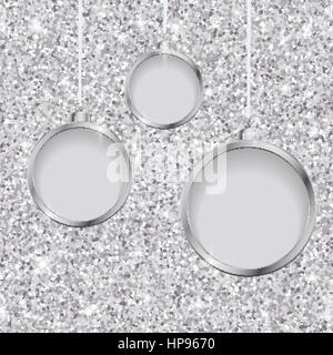 Silber Glitter Weihnachten Hintergrund mit abstrakten schneiden Kugeln, Vektor-Illustration. Stock Vektor