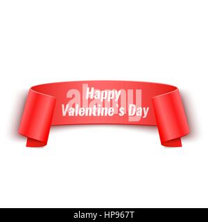 3d Red geschwungenen Papier Banner mit Happy Valentines Day Text Vektor Stock Vektor