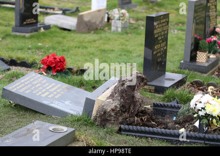 Einige der Gräber, in Hebburn Cemetery in South Tyneside verwüstet worden. Stockfoto