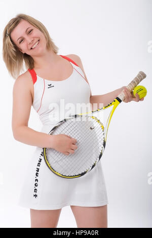 Model Release, Jugendliche Tennisspielerin - junge Tennisspieler Stockfoto