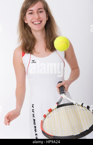 Model Release, Jugendliche Tennisspielerin - junge Tennisspieler Stockfoto