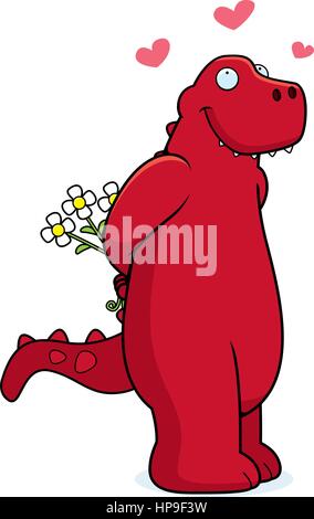 Ein glückliches Cartoon Dinosaurier mit Blumen und in der Liebe. Stock Vektor