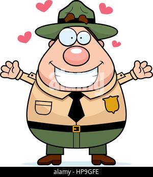 Ein glückliches Cartoon Parkranger bereit, eine Umarmung zu geben. Stock Vektor