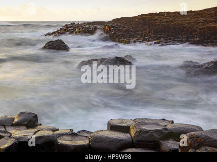 Irland, felskueste aus basaltsaeulen, Sandbaai, Giants Causeway Stockfoto