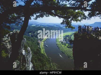 Elbsandsteingebirge, Blick von bastei Sterben in Elbe, saechsischen Schweiz Stockfoto