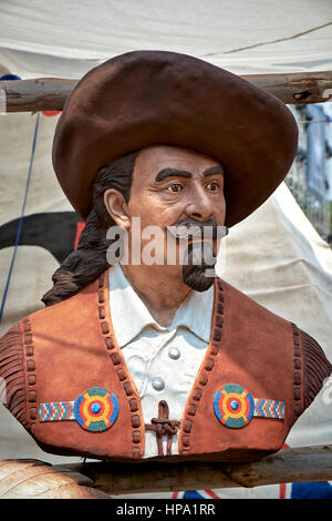 Buffalo Bill. Büste Statue von William Cody, amerikanische Legende. Stockfoto