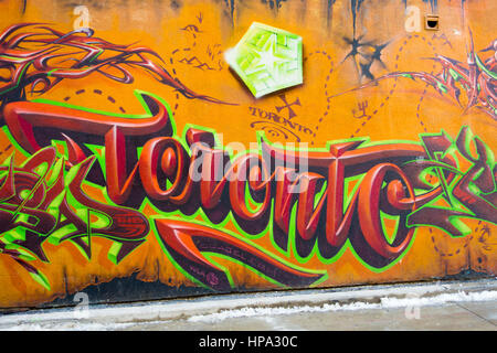 Graffit Kunstwerk in Graffiti Gasse südlich von Queen St. in Toronto, Ontrio, Kanada Stockfoto