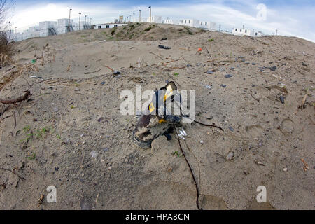 Dezember 2016. Dem Erdboden gleichgemacht Calais-Dschungel Stockfoto