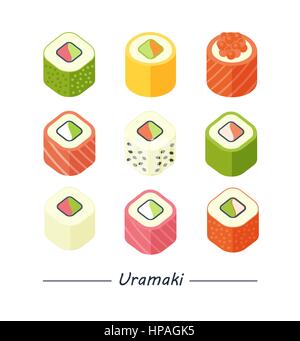 Uramaki Rollen Set Symbole Stock Vektor