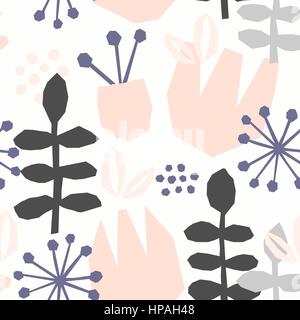 Nahtlose wiederholendes Muster mit floralen Elementen in Pastell-Farben auf weißem Hintergrund. Stock Vektor