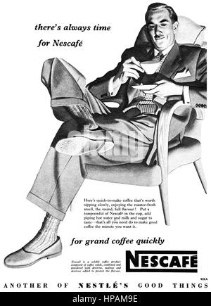 1953 britische Werbung für Nestlé Instantkaffee Nescafé. Stockfoto