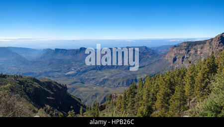 zentralen Gran Canaria im Januar, Blick vom Pozo de Las Nieves ins Tirajana-Tal, Panorama Stockfoto