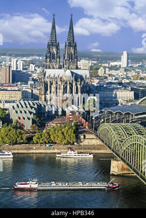 Koeln, Dom, Rhein, NRW, Deutschland, Luftaufnahme Stockfoto