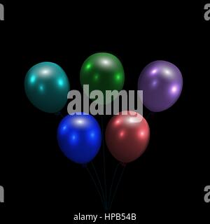 Festlichen Ballons. Realistische, glänzend, bunt. Auf schwarzem Hintergrund isoliert. Abbildung Stock Vektor