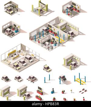 Vektor-isometrische low-Poly-Auto-Icon-set Stock Vektor