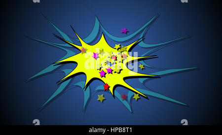 3D Illustration Comic-Explosion Boom Elemente auf einer dunklen blauen Hintergrund Stockfoto