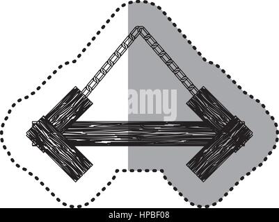 Aufkleber Pfeil monochrome Form Holzschild Board mit Ketten Stock Vektor