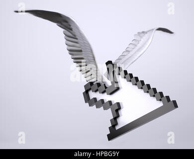 Pfeil-Zeiger-Symbol mit Flügel, 3d illustration Stockfoto