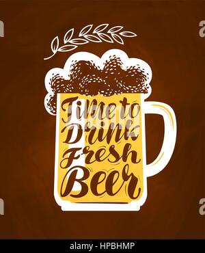 Oktoberfest, Becher Bier, Symbol. Zeit, um frisches Bier trinken Schriftzug. Designvorlage für bar-Menü, Restaurant oder Pub. Vektor-illustration Stock Vektor