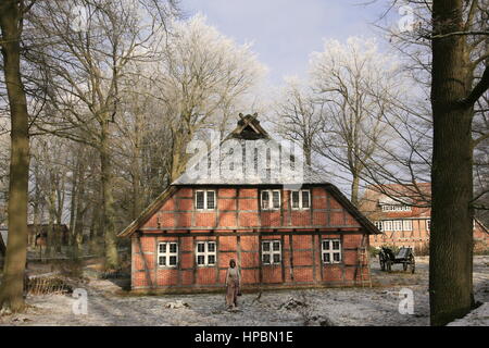 Heimatmuseum, Wilsede, Lüneburger Heide Im Winter, Niedersachsen, Deutschland Stockfoto