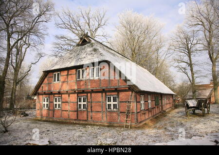 Heimatmuseum, Wilsede, Lüneburger Heide Im Winter, Niedersachsen, Deutschland Stockfoto